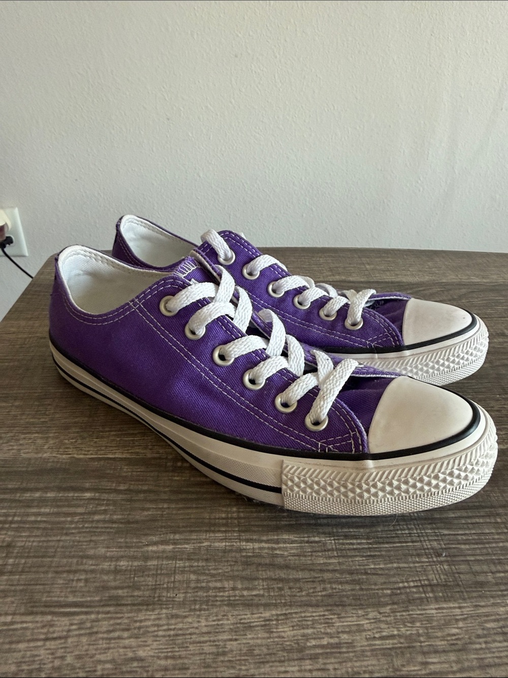 Converse Low-Top Canvas Sneakers in Purple and White